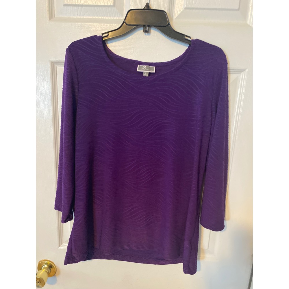 JM Collection Purple Wavy Jacquard Scoop Neck 3/4 Sleeve Blouse Large